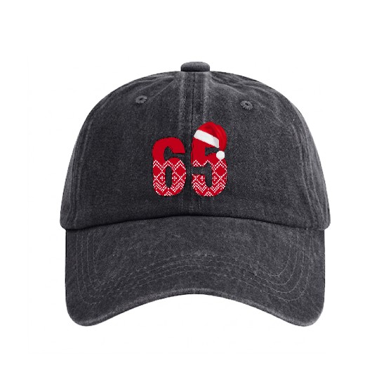 65th Birthday Wishes - Christmas Number Sixty Five Washed Denim Baseball Caps