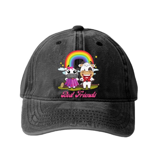 Cow Mooey Cute Strawberry Cow Best Friends Washed Denim Baseball Caps