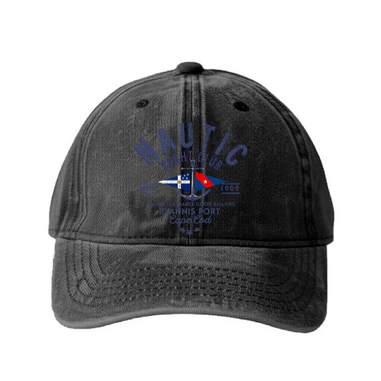 Nautic Yacht Club Emblem Design Washed Denim Baseball Caps