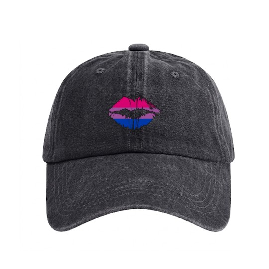 Bisexual Pride Flag LGBTQ Lips Washed Denim Baseball Caps