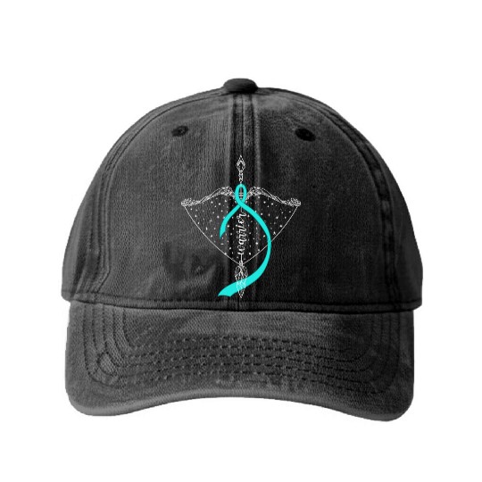 Warrior Bow Warrior Teal Ribbon Ovarian Cancer Washed Denim Baseball Caps