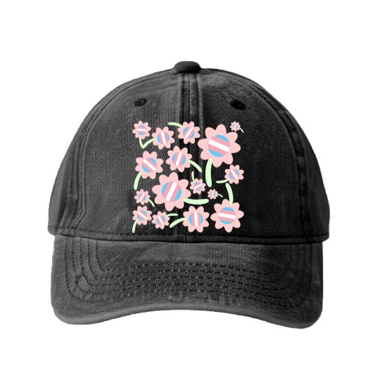 Transgender Pride Flag Flower Pattern Washed Denim Baseball Caps