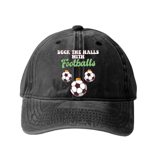 Football Player Coach Christmas Balls Deck The Washed Denim Baseball Caps