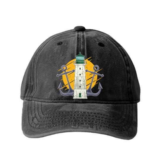 Full moon ship anchor gift lighthouse Washed Denim Baseball Caps