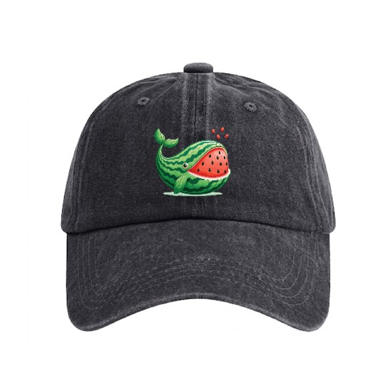 Melon Whale Funny Animal Made Of Vegetables Washed Denim Baseball Caps