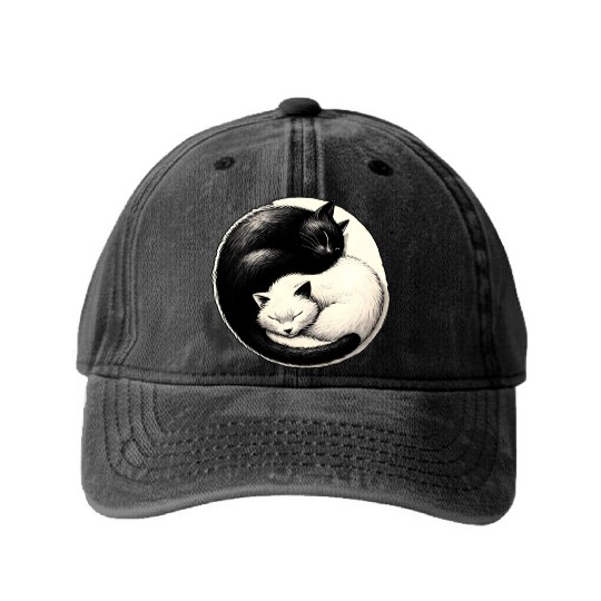 Yin and yang cats sleeping Washed Denim Baseball Caps