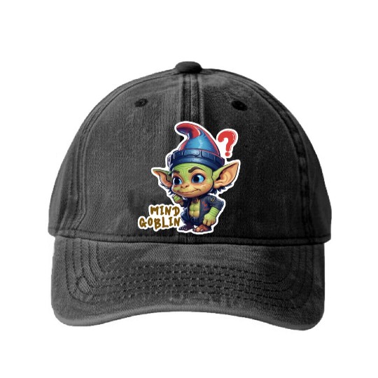 Funny Green Goblin Monster - Mind Goblin Deez Nuts Washed Denim Baseball Caps