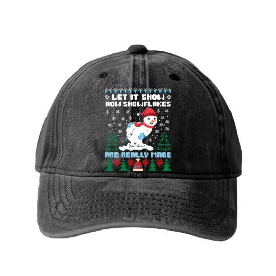Snowman Let it Snow Christmas Snow Fever Washed Denim Baseball Caps