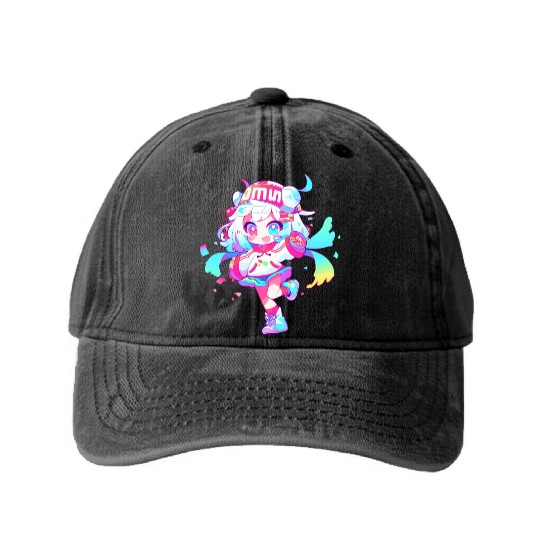 Cute Cartoon Girl Washed Denim Baseball Caps