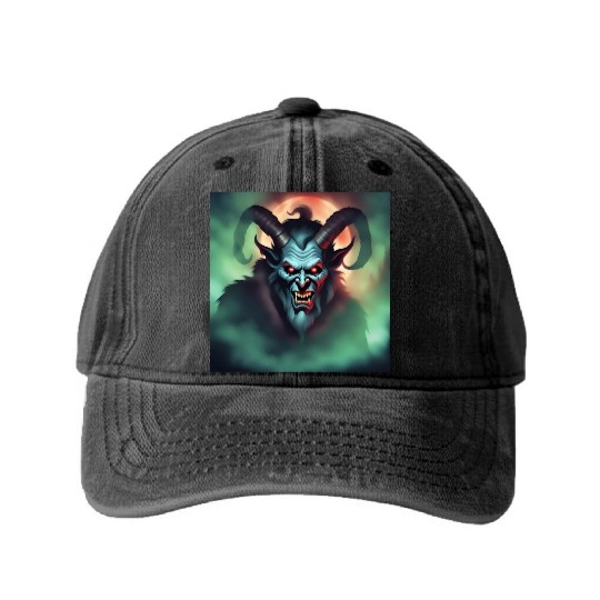 Krampus in Green Fog Washed Denim Baseball Caps