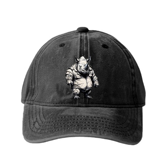 Combative Rhinoceros Washed Denim Baseball Caps