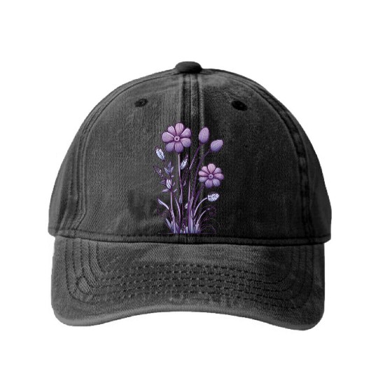 Lavender Majesty: A Tapestry of Orchids and Lilacs Washed Denim Baseball Caps