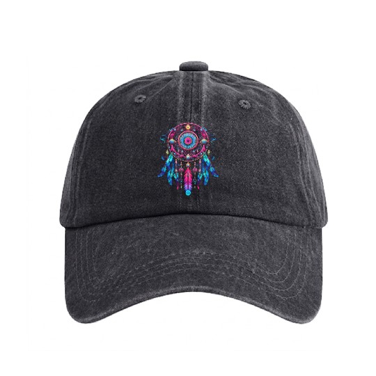 Neon Dreamcatcher Fantasy | Plastic Poppy™ Washed Denim Baseball Caps