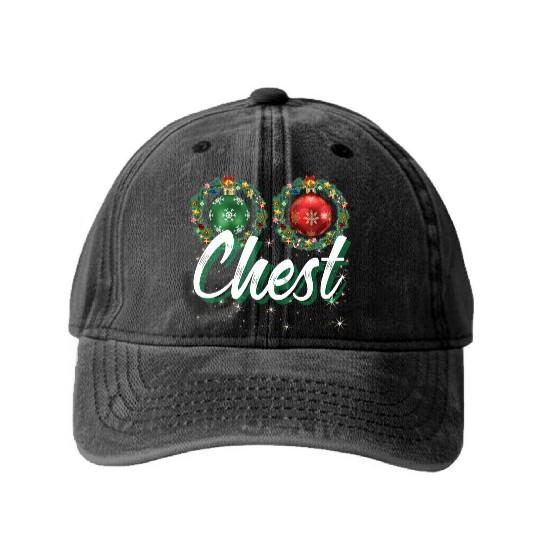 Chest Nuts Christmas Couple Funny Matching Washed Denim Baseball Caps