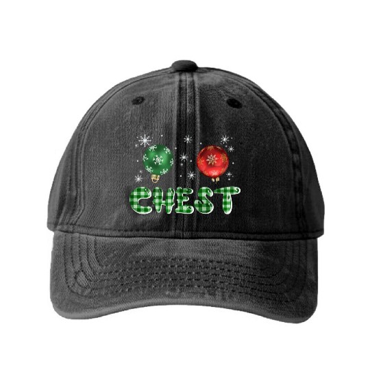 Chest Nuts Christmas Couple Funny Matching Washed Denim Baseball Caps