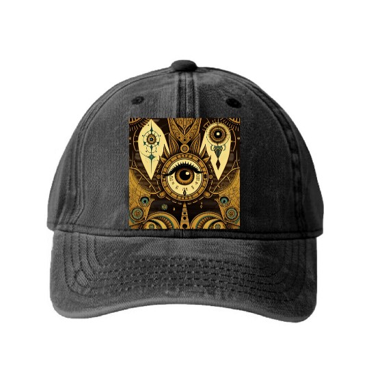 Abstract New Age 1920s Steampunk Design Washed Denim Baseball Caps