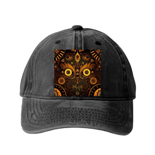 New Age 1920s Abstract Steampunk Design Washed Denim Baseball Caps