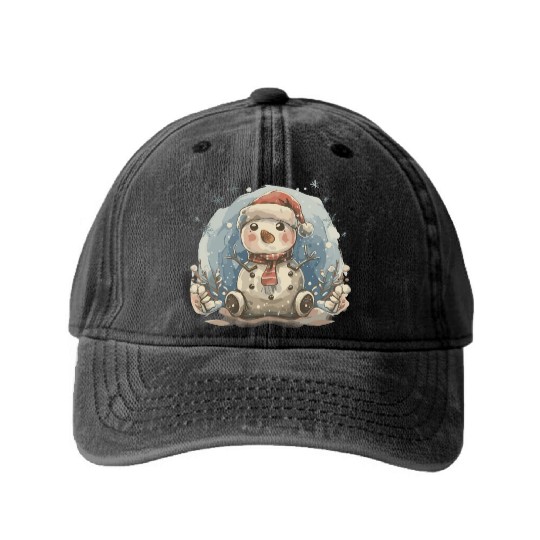 Christmas Golf Snowman Santa Hat Gift design Washed Denim Baseball Caps