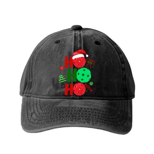 Pickleball Ho Ho Ho Holiday Merry Christmas Washed Denim Baseball Caps