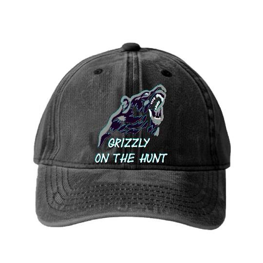 Grizzly On The Hunt Washed Denim Baseball Caps