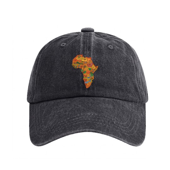 Colourful African Map For Afrocentric Lovers. Washed Denim Baseball Caps