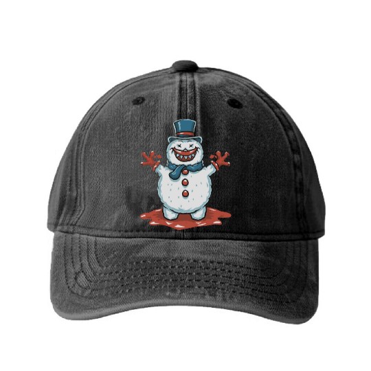 frosty snowman creepy Washed Denim Baseball Caps
