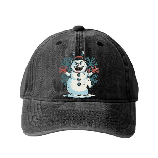 frosty snowman creepy Washed Denim Baseball Caps