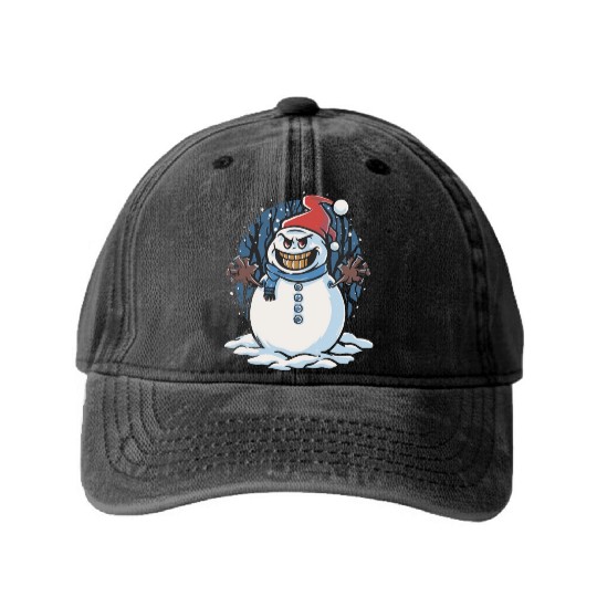 frosty snowman creepy Washed Denim Baseball Caps