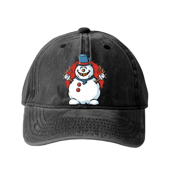 frosty snowman creepy Washed Denim Baseball Caps
