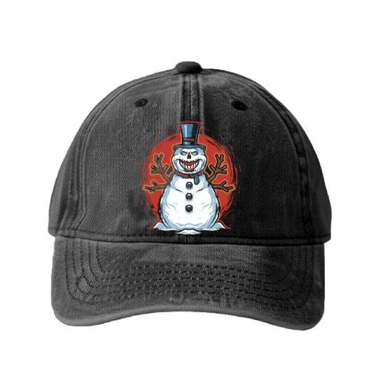 frosty snowman creepy Washed Denim Baseball Caps