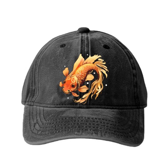 Koi Fish Japanese Carp Pond Washed Denim Baseball Caps