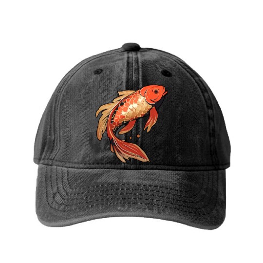 Koi Fish Japanese Carp Pond Washed Denim Baseball Caps