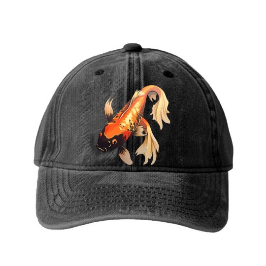 Koi Fish Japanese Carp Pond Washed Denim Baseball Caps