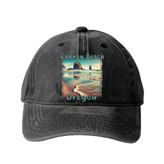 Cannon Beach, Oregon, USA - Relaxing Seaside Washed Denim Baseball Caps