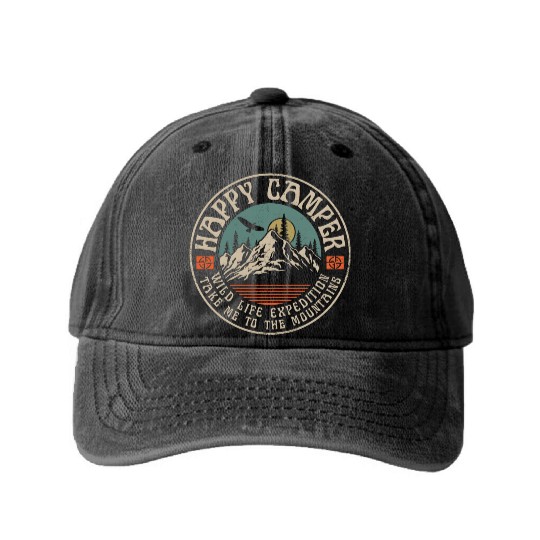HAPPY CAMPER VINTAGE MOUNTAINS Washed Denim Baseball Caps