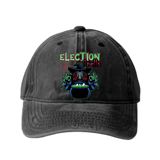 Election Spells Witch Spooky Halloween Meme Voter Washed Denim Baseball Caps