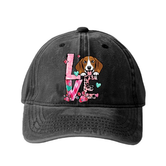 Beagle Dog I Love My Dog Valentines Day Washed Denim Baseball Caps