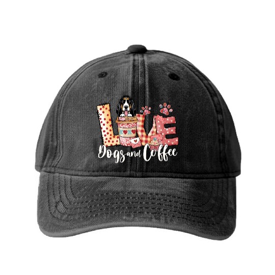 Basset Dog Coffee Lover Dog Mom Valentines Day Washed Denim Baseball Caps