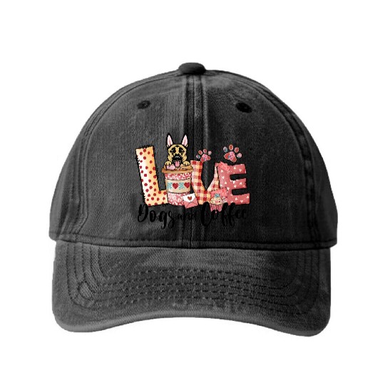 Belgian Malinois Dog Coffee Lover Dog Mom Valentin Washed Denim Baseball Caps