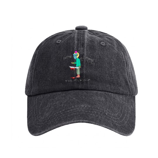 Just Kidding Killer Horror Retro Cartoon Character Washed Denim Baseball Caps