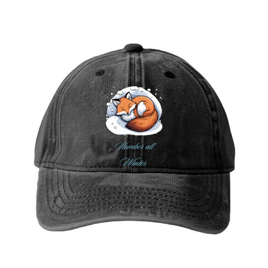 Slumber all winter - Sleepy Fox Washed Denim Baseball Caps