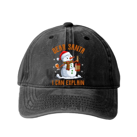 Snowman Dear Santa I can Explain Funny Snow Washed Denim Baseball Caps