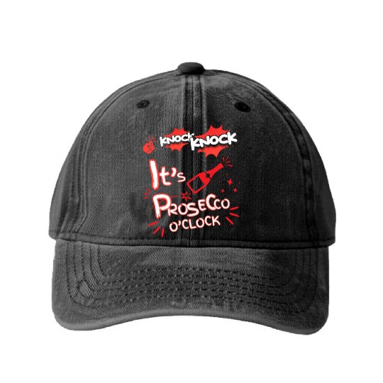 Knock Knock It's Prosecco O'Clock Champagne Italia Washed Denim Baseball Caps