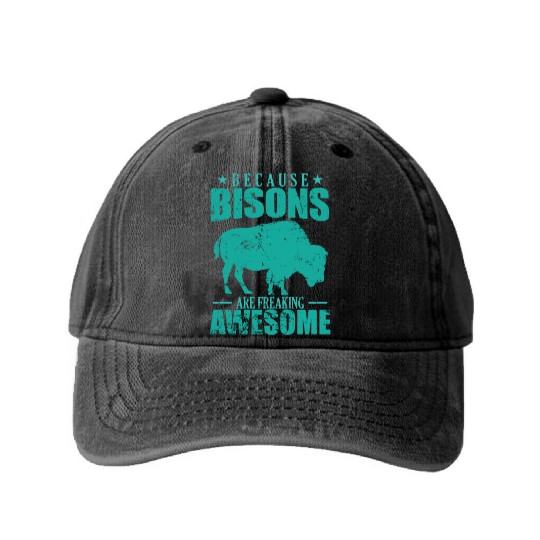 Because Bisons are Freaking Awesome Animal Washed Denim Baseball Caps