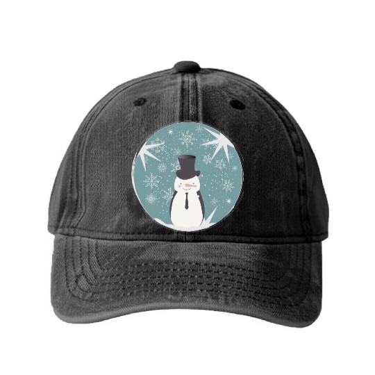 beautiful snowman & stars for Christmas Washed Denim Baseball Caps