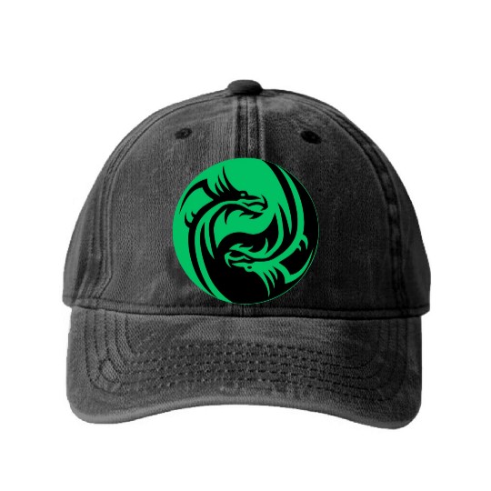 tow Dragonball in circle green and black Washed Denim Baseball Caps