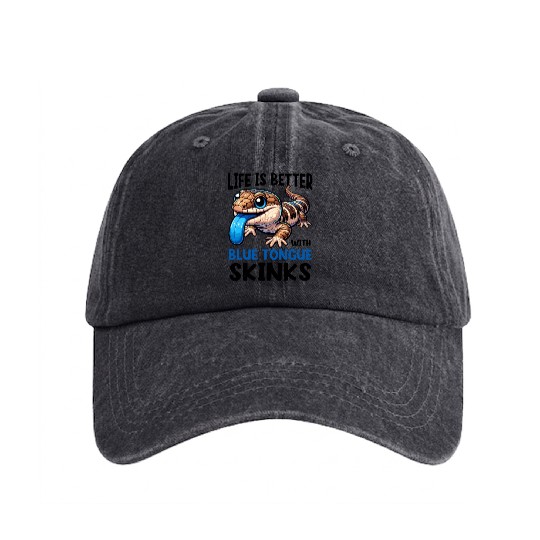 Lizard Collector Reptile Lover Blue Tongue Skink Washed Denim Baseball Caps