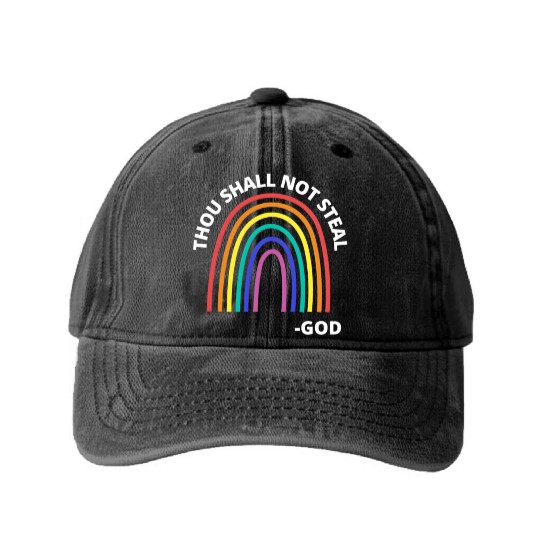 Thou Shall Not Steal Rainbow God Christian Washed Denim Baseball Caps