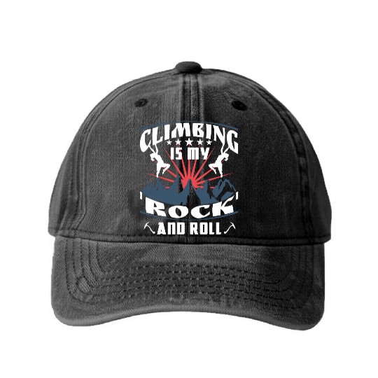 Climbing is my 'rock' and roll Washed Denim Baseball Caps