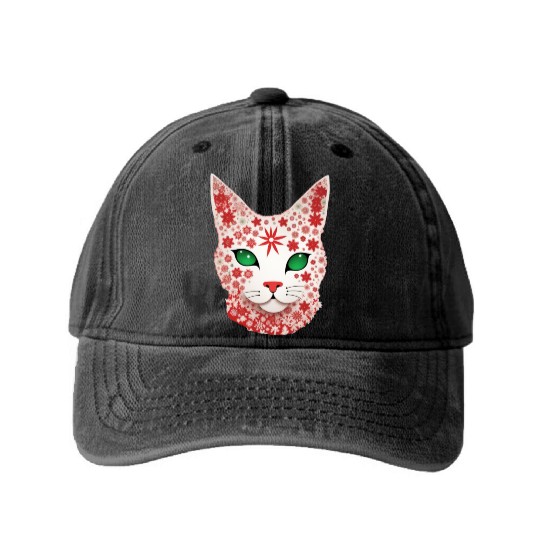 Christmas snowflake cat Washed Denim Baseball Caps